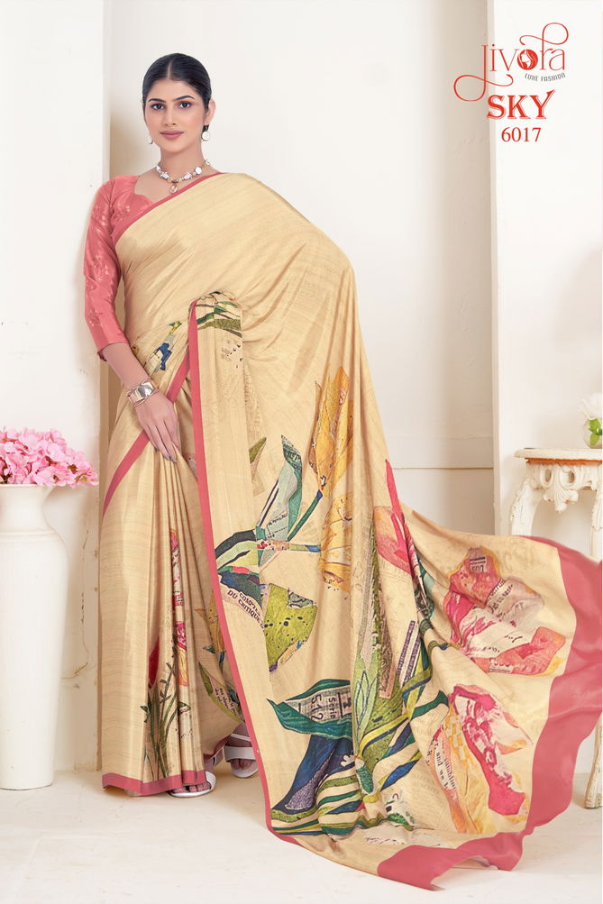 Sky By Jivora Crepe Digital Printed Casual Wear Saree Wholesalers In Delhi